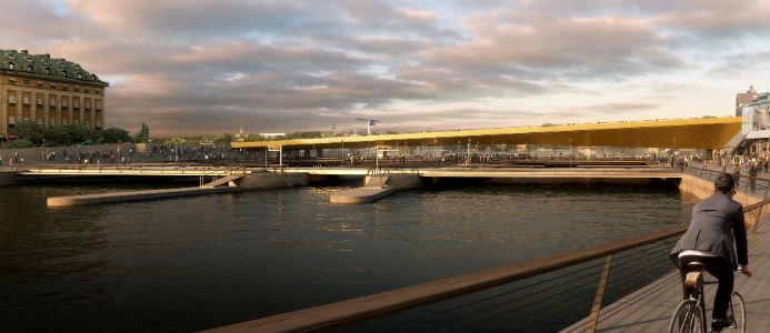Bron kostar 198 miljoner kronor, är 140 meter lång och väger 3 700 ton. Illustration DBOX.