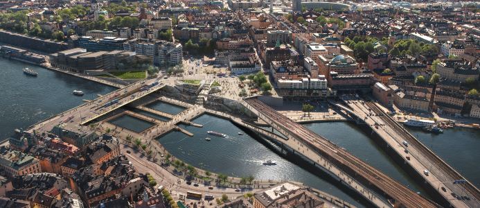 Mälarterrassen, Slussen överblick. Illustration DBOX/Foster + Partners