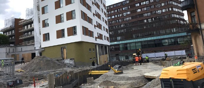 Fotot taget från Västra Kanalgatan, där Kringlanhuset syns i bakgrunden. Foto: Södertälje kommun