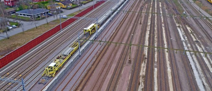 Spårläggningsmaskinen under arbetena i Hallsberg. Foto: Trafikverket