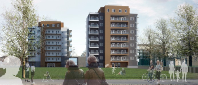 Åkaren kommer byggas i Hagaborg, Karlstad. Illustration: KLARA arkitekter