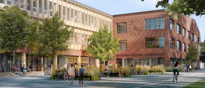 Nya Westerlundska gymnasiet. Illustration: White arkitekter