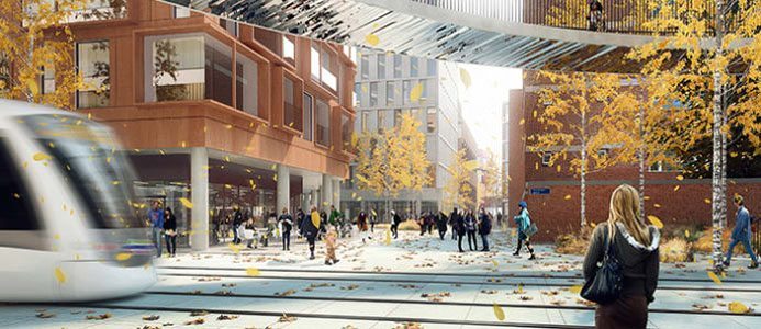 Illustration över de planerade bygget i Lindholmen, Göteborg. Illustration: Henning Larsen