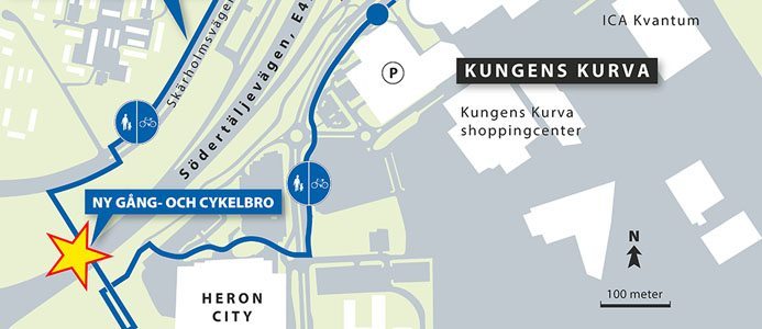 Karta ny gång och cykelbro Kungens kurva. Bild: Trafikverket