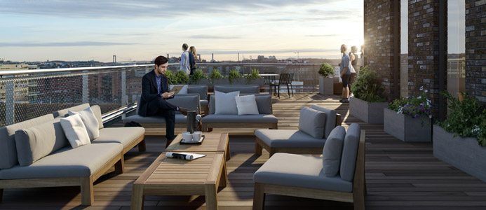 Terassen på kontorshuset Piren2 i Lindohlmen, Göteborg. Bildkälla: Skanska