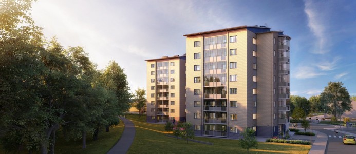 Illustration: NCC och Mitthems första projekt på Byhöjden, etapp två har samma utformning. Bild av wec360.