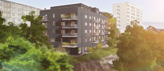 I Guldheden bygger Poseidon 49 nya lu00e4genheter med inflyttning 2017. Bild: Metro Arkitekter