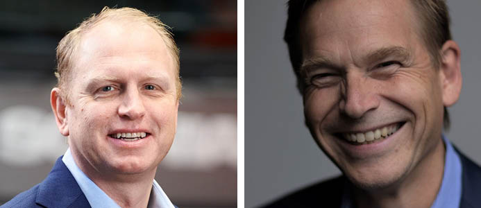 Vänster: Henrik Henriksson, nuvarande vd Scania. Höger: Christian Levin, blivande vd och koncernchef, Scania. Foto: Scania