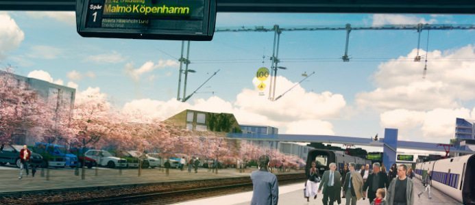 Visionsbild över ”Stationsstaden” i centrala Karlshamn. Bildkälla: Karlshamn kommun