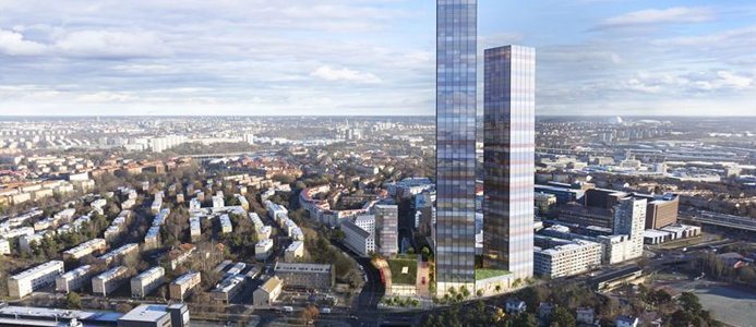 De två tornen på 78 respektive 58 våningar. Bildkälla: SSM Fastigheter