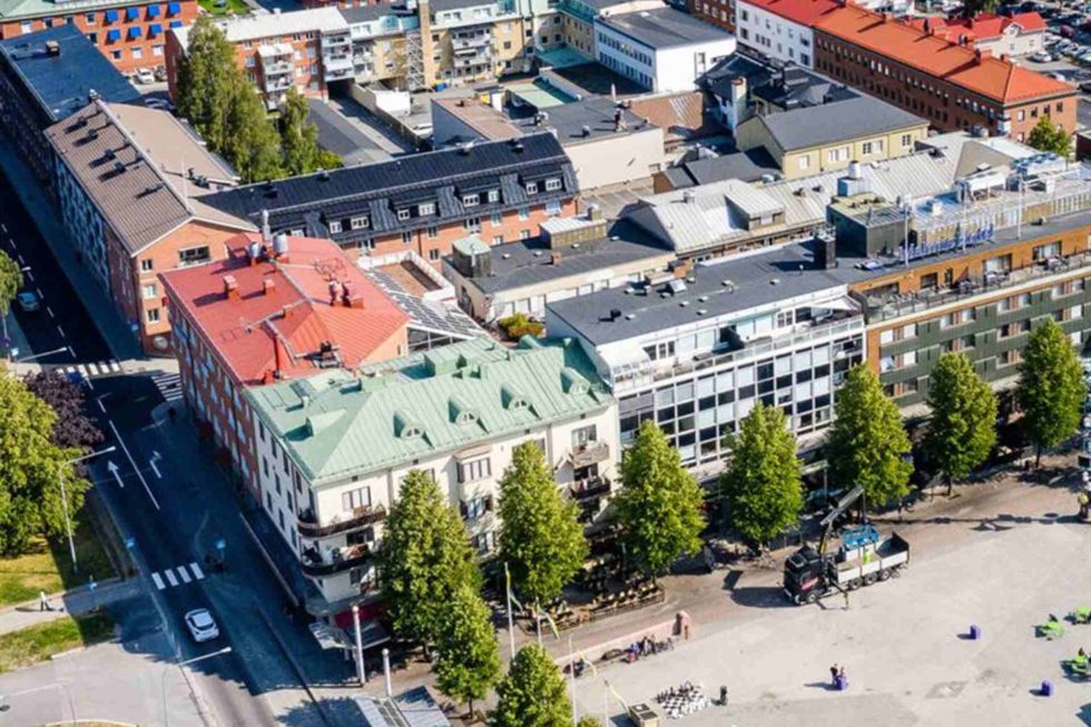Överblick över fastigheten Loke 8 i centrala Skellefteå.