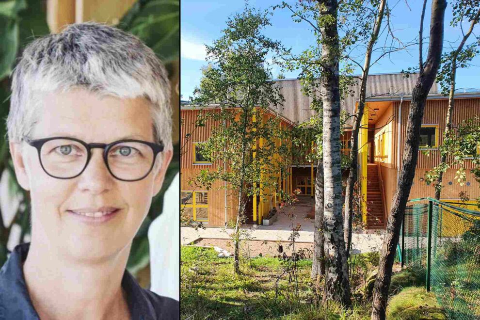 Karolina Lorentzi, ordförande för Skolhusgruppen och arkitekt på Tengbom, samt Förskolan Vattenhjulet. Bild: Tengbom/Maria Lindgren