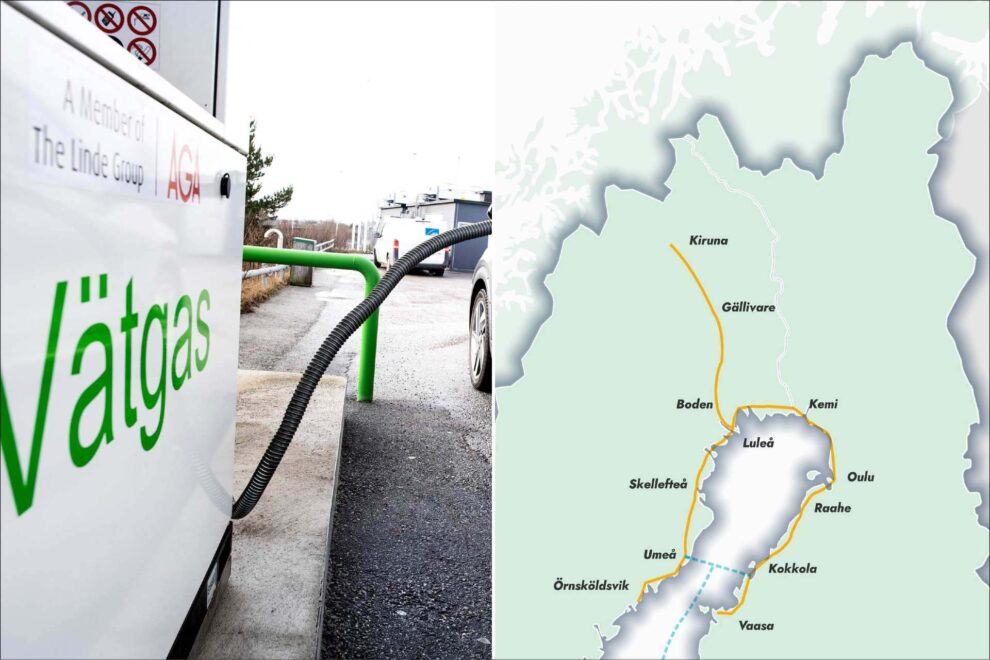 Påfyllning av vätgas vid en vätgasstation. Foto: Pontus Lundahl / TT / Pressbild: Nordic Hydrogen Route