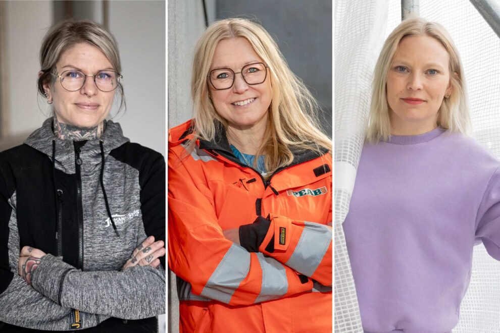 Finalisterna i Årets byggkvinna 2024: Från vänster: Therese Lindström, Susanne Hallberg och Alice Olsson. Bildkälla: Byggföretagen.