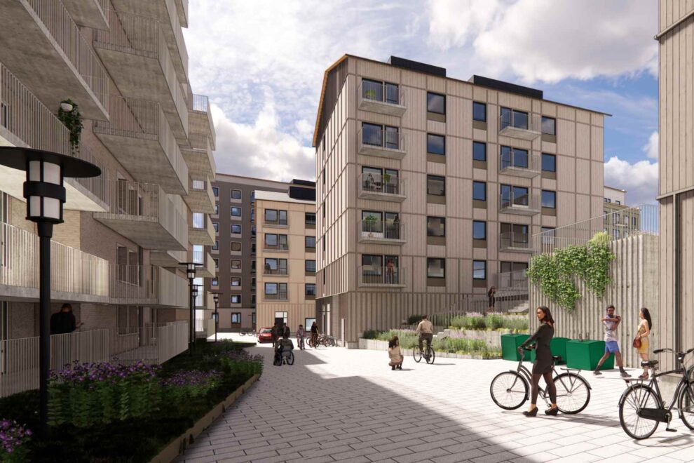 Kvarteret Spegeln, vy från Rudsjöterrassen. Bildkälla: Lindberg & Stenberg arkitekter AB.